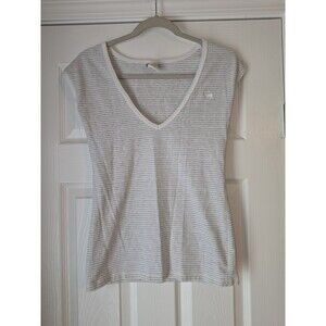 Abercrombie & Fitch Deep V-Neck Shirt Womens Small Gray Striped Short Sleeve Y2K